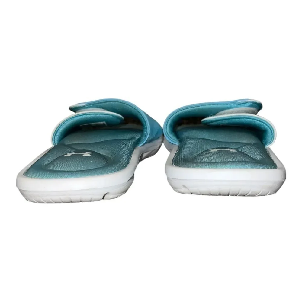 Under Armour Kids Ignite IX Slide Sandals Girls White Light Blue 2M EUC